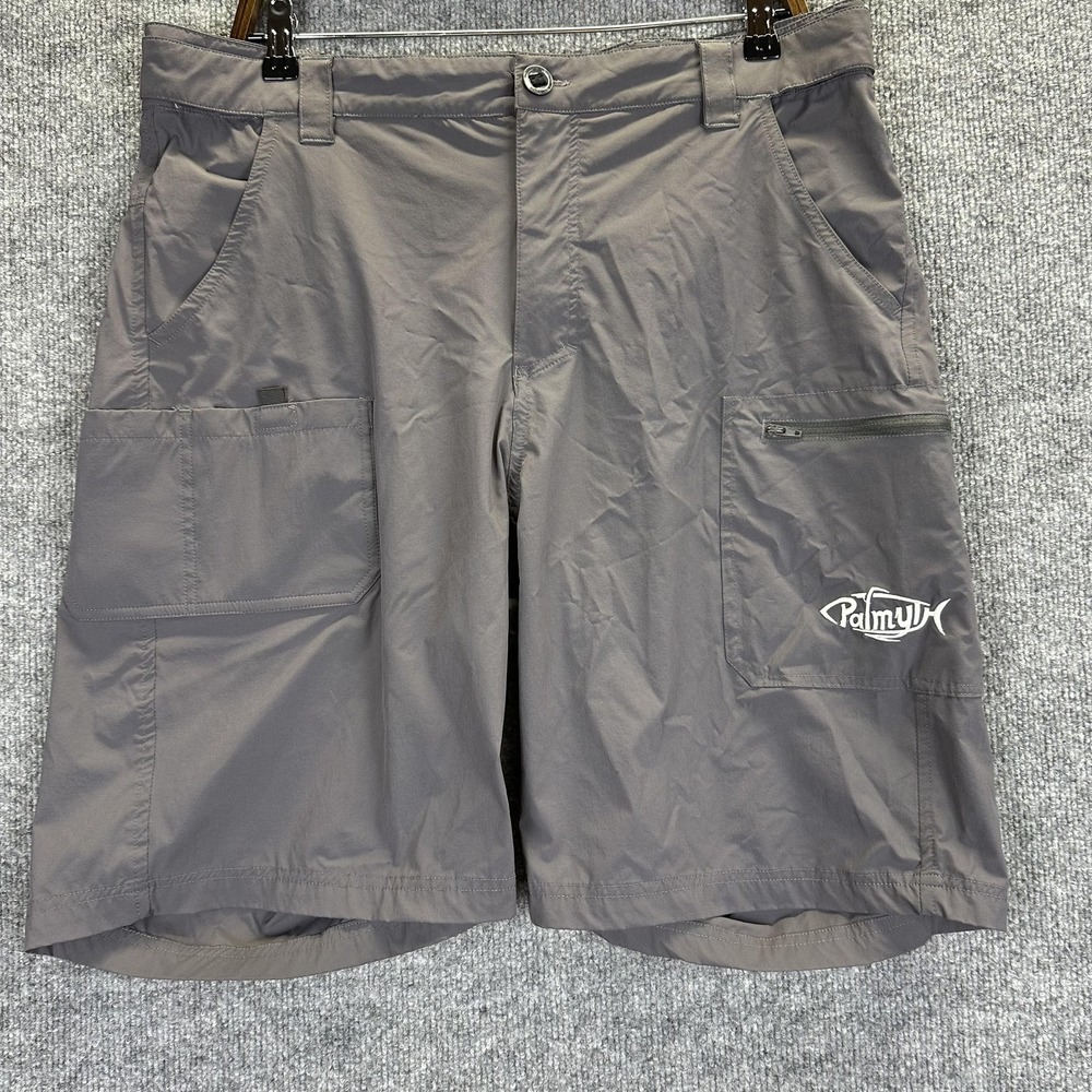 Palmyth Shorts Mens Large Gray Fishing Quick Dry Nylon Zip Cargo Pockets